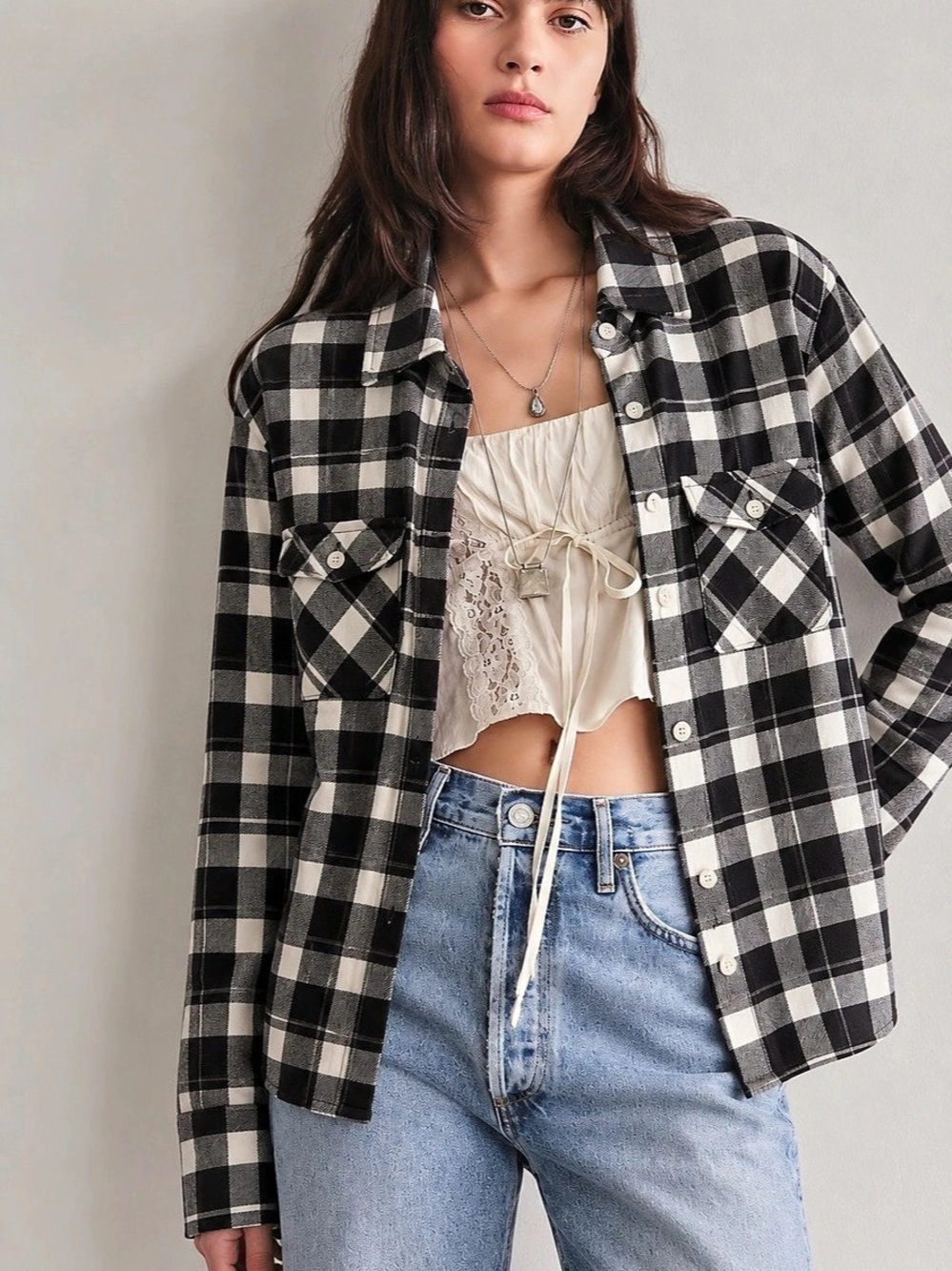 402. Weatherproof Vintage 90 Plaid Cotton Shirt Jacket in Black & White